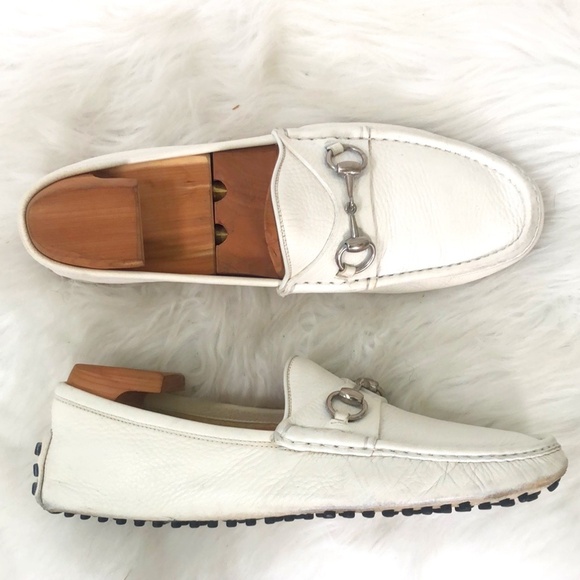Gucci Mens White Leather Horse bit Slip On Casual Loafer Shoes Size 9 W/ Coa main image 6